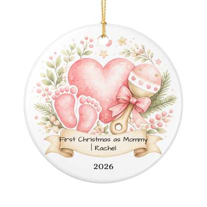 First Christmas as Mom Ornament 2026 Personalized, New Mom Ceramic Keepsake with Name, New Mom Gift, Baby Shower Gift