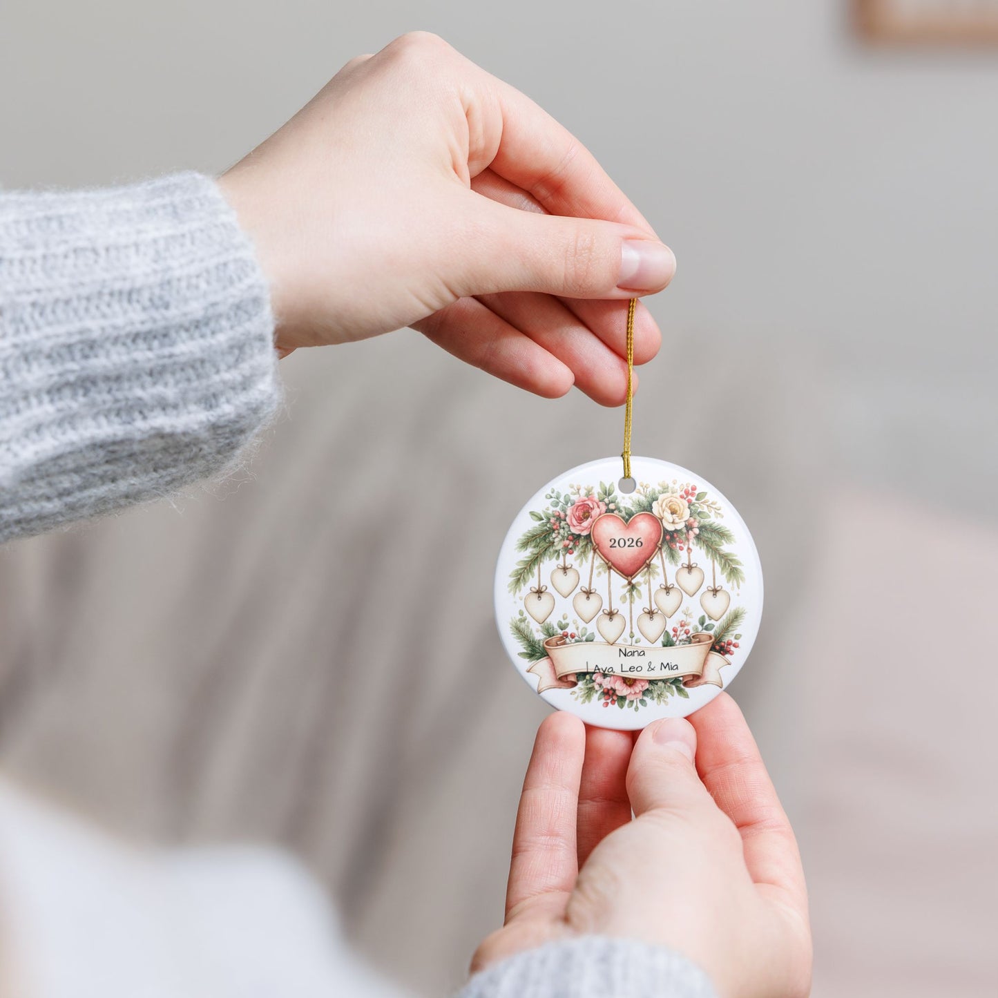 Nana Christmas Ornament Personalized with Grandkids Names, Ceramic Keepsake, Gift for Nana from Grandkids 2026