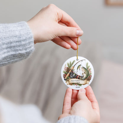 Fishing Father in Law Ornament Personalized, Rustic Ceramic Keepsake with Name, Fisherman FIL Gift 2026