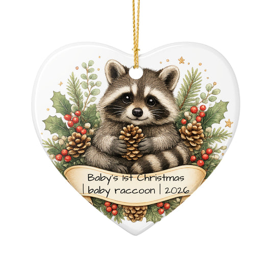 Baby Raccoon Christmas Ornament Personalized with Name, Cute Woodland Ceramic Keepsake, Kids Raccoon Gift 2026