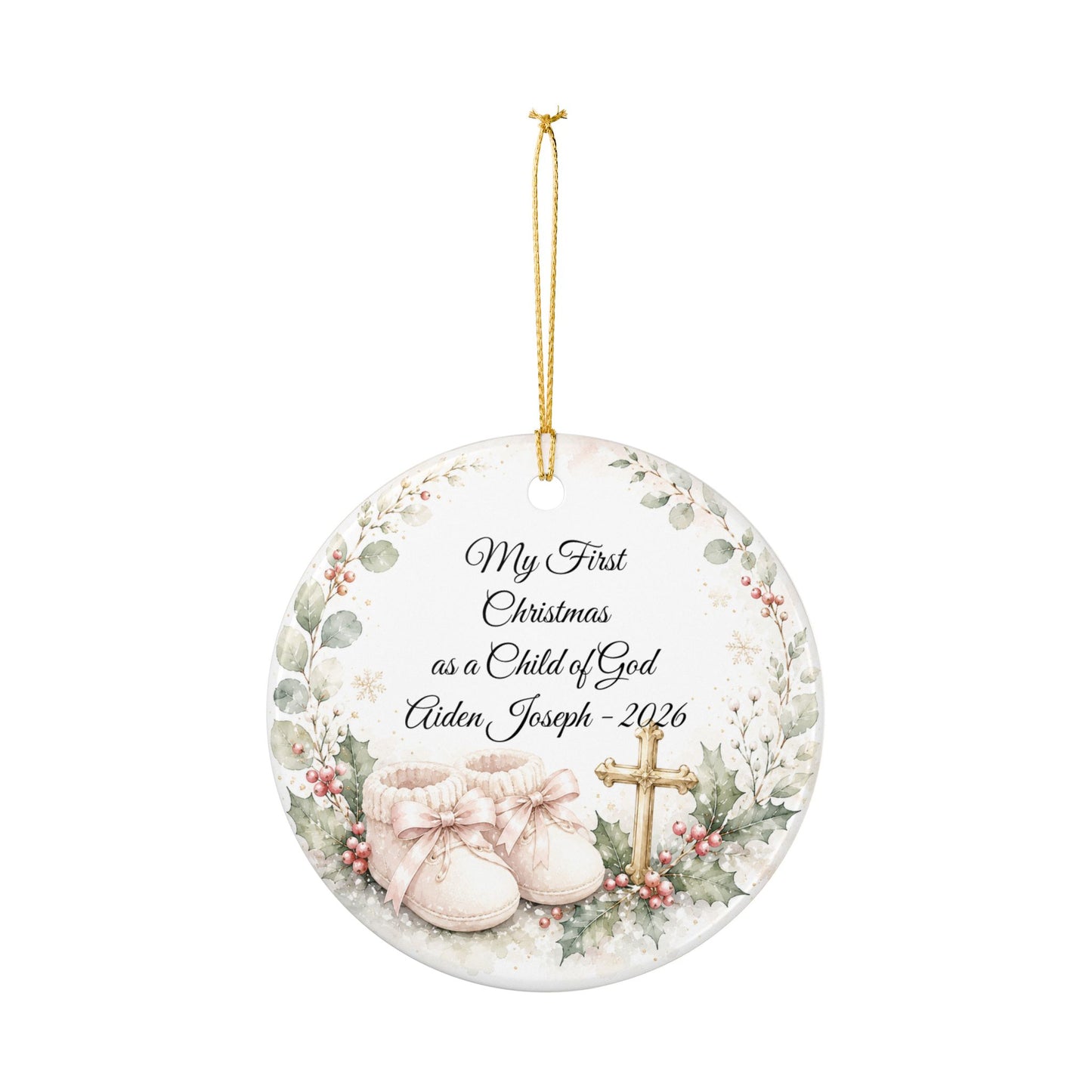 Baby's First Christmas Baptized Ornament, Child of God Personalized Keepsake with Name & Date, Ceramic Christening Christmas Gift 2026