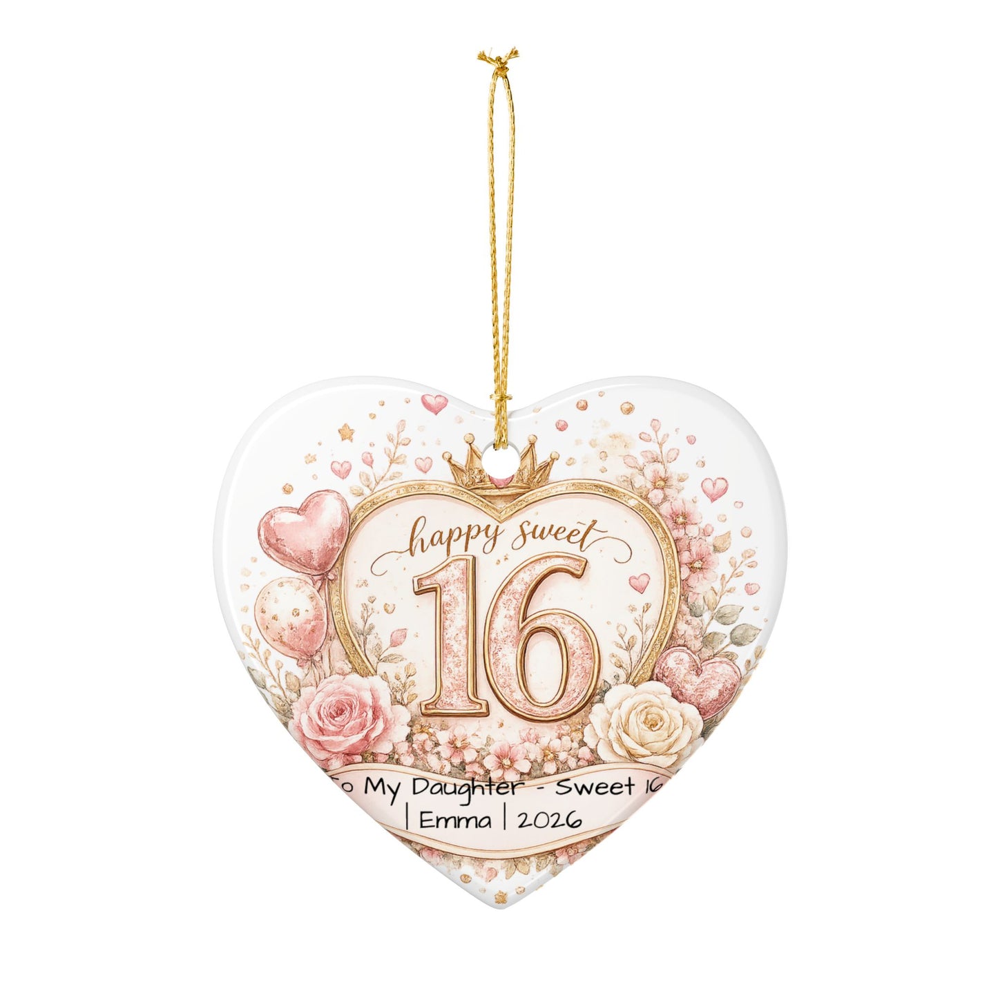 Sweet 16 Daughter Christmas Ornament Personalized with Name Year, Ceramic Keepsake, 16th Birthday Gift from Mom 2026