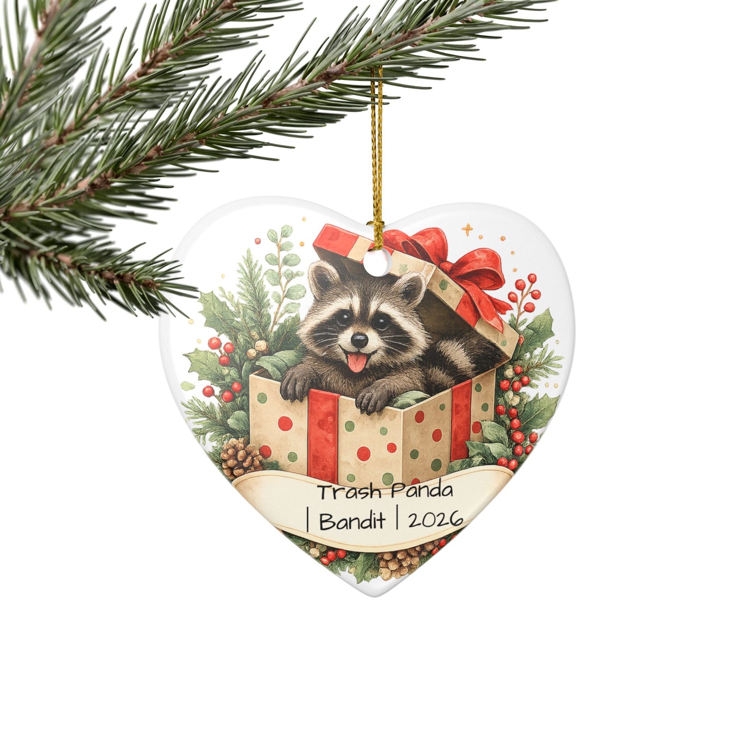 Trash Panda Christmas Ornament Personalized with Name, Funny Cute Ceramic Keepsake, Raccoon Lover Gift 2026