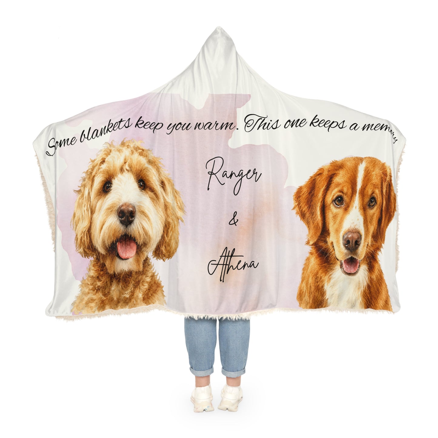 Custom Pet Portrait Hooded Blanket | Personalized Dog Photo Memorial Blanket