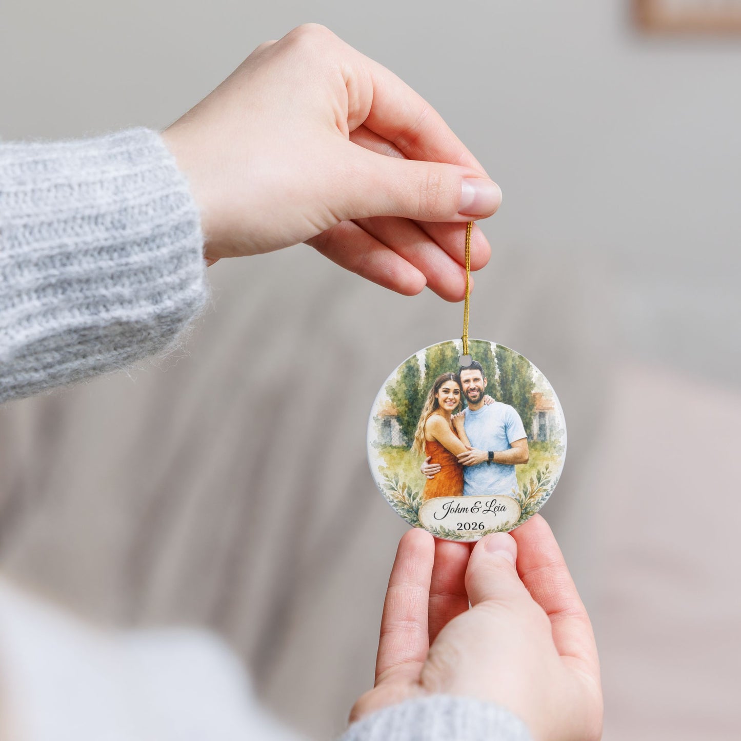 Personalized Couple Photo Ornament Ceramic Ornament | Custom Name & Year