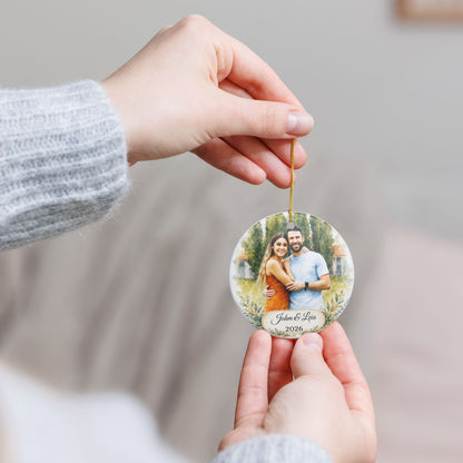 Personalized Couple Photo Ornament Ceramic Ornament | Custom Name & Year