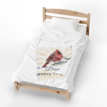 Copy of Bearded Man Portrait Velveteen Plush Blanket | Holiday Script "Happy Christmas"