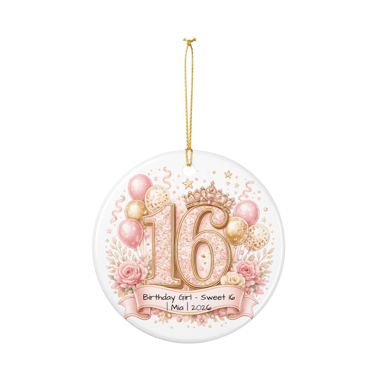 Sweet 16 Birthday Girl Ornament Personalized with Name Year, Ceramic Keepsake, 16th Birthday Gift for Her 2026