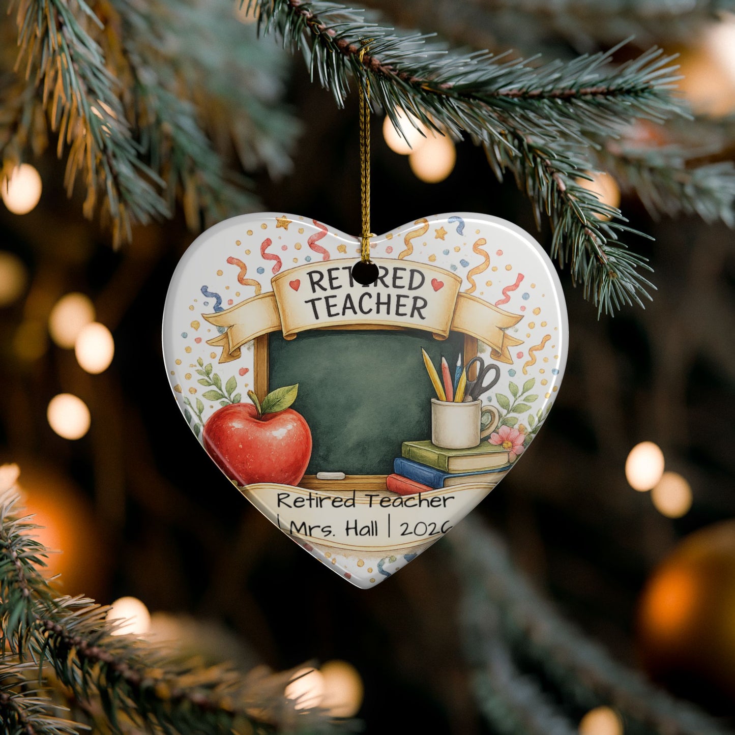 Retired Teacher Christmas Ornament 2026 Personalized, Ceramic Keepsake with Name, Teacher Retirement Gift 2026