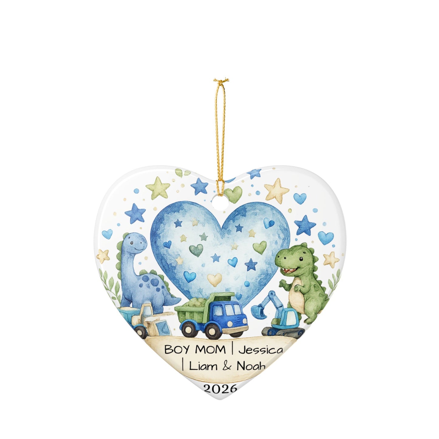 Boy Mom Christmas Ornament Personalized with Names, Ceramic Keepsake, Boy Mom Gift, Mother of Boys Gift 2026