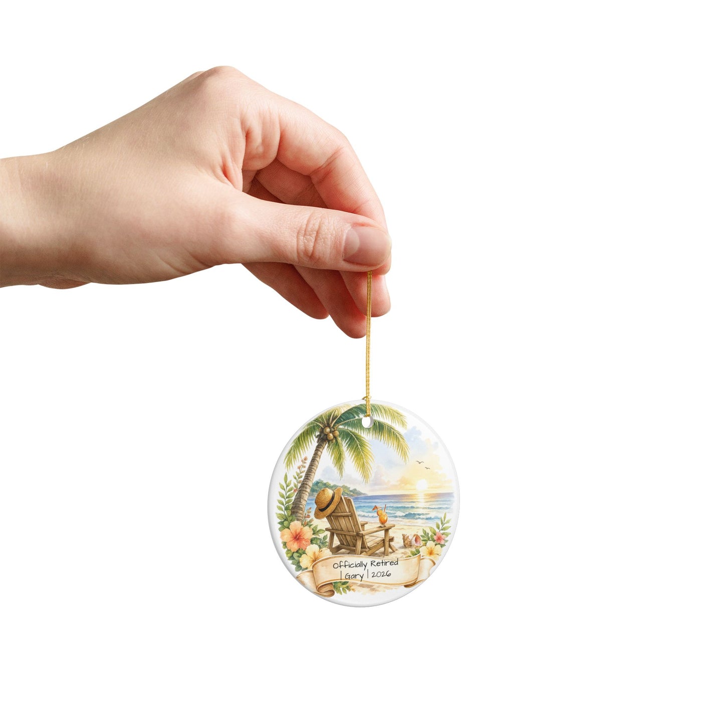 Retirement Christmas Ornament 2026 Personalized with Name, Beach Ceramic Keepsake, Officially Retired Gift, Coworker