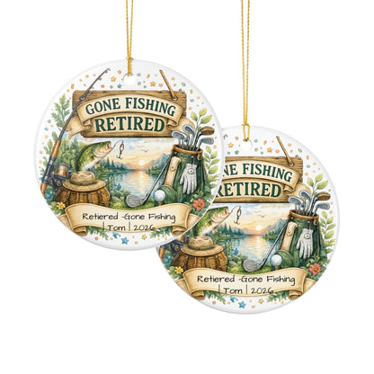 Retirement Ornament 2026 Personalized with Name, Fishing Golf Ceramic Keepsake, Retired Gift for Him, Dad Grandpa