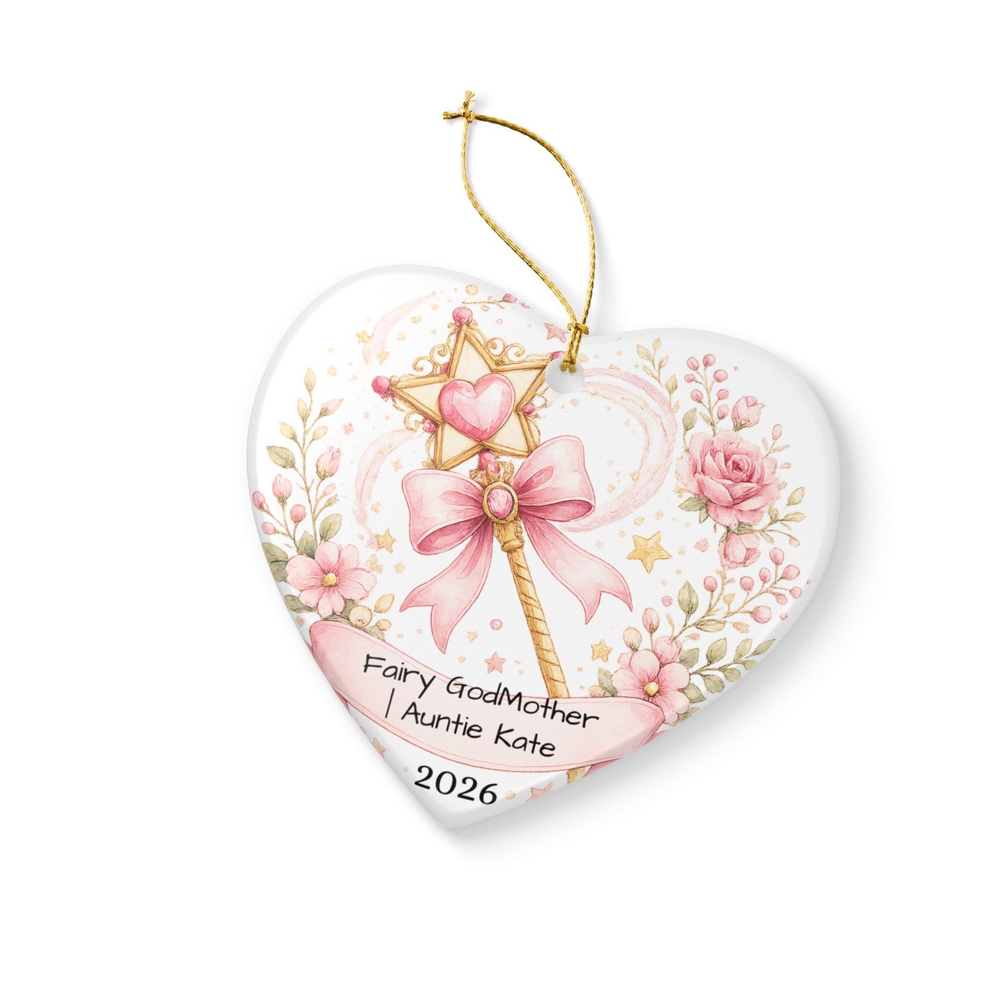 Fairy Godmother Christmas Ornament Personalized, Cute Ceramic Keepsake with Name, Whimsical Godmother Gift 2026