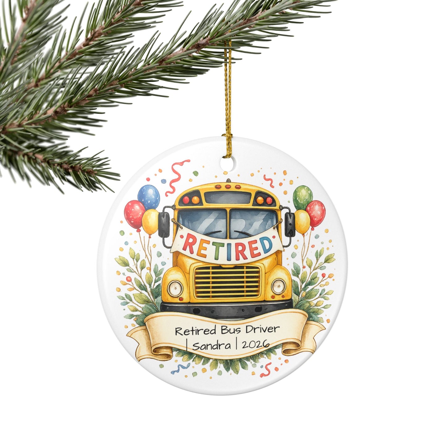 Retired Bus Driver Ornament 2026 Personalized, Ceramic Keepsake with Name, Bus Driver Retirement Gift, Keepsake