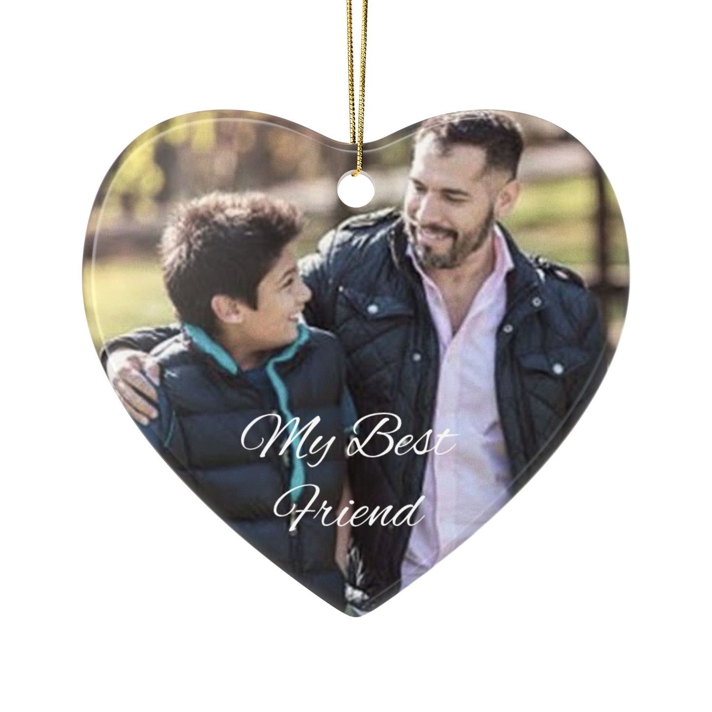 My Best Friend Photo Ceramic Ornament | Round Two-Sided Holiday Keepsake