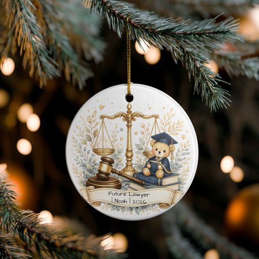 Future Lawyer Christmas Ornament Personalized with Name, Cute Ceramic Keepsake, Kids Attorney Gift, Baby Gift 2026