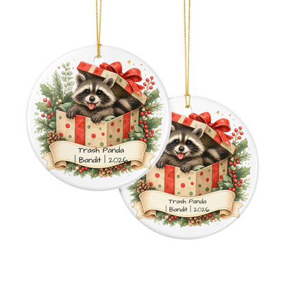 Trash Panda Christmas Ornament Personalized with Name, Funny Cute Ceramic Keepsake, Raccoon Lover Gift 2026