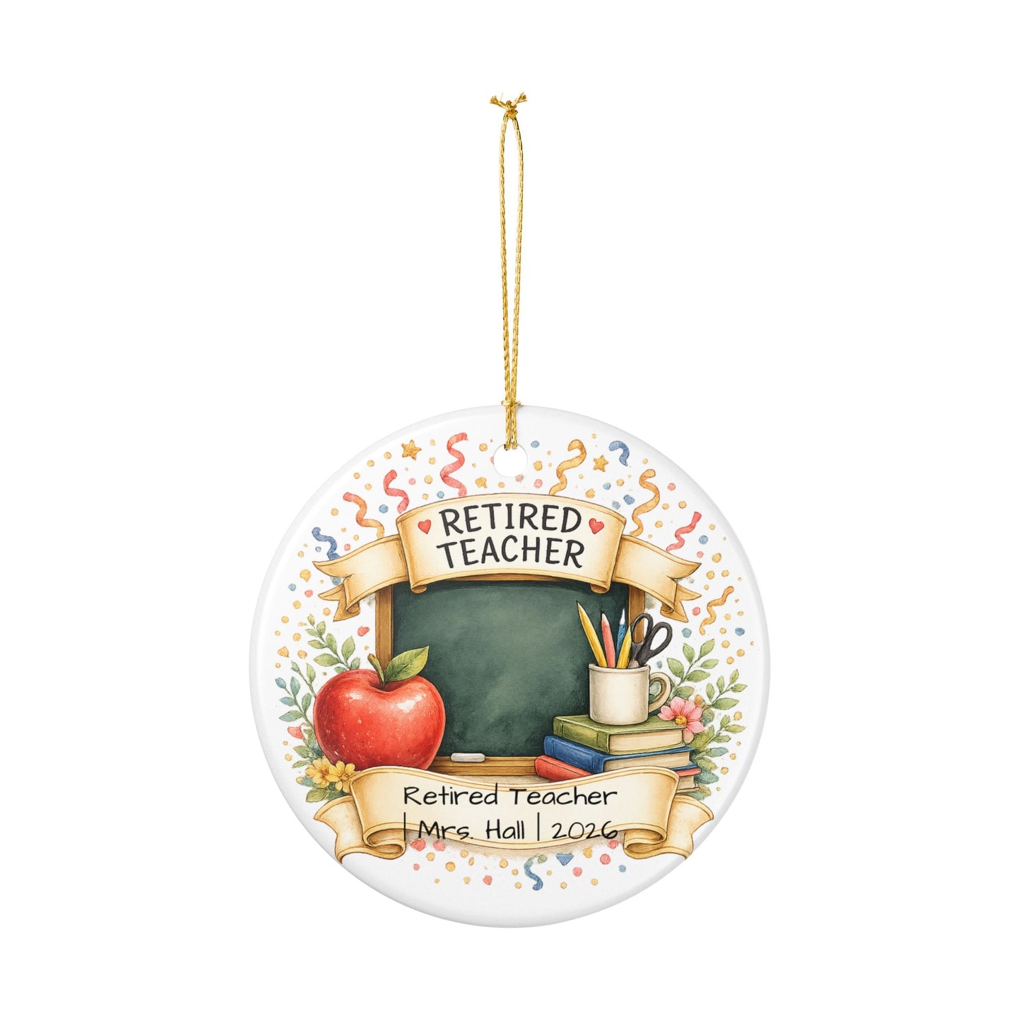 Retired Teacher Christmas Ornament 2026 Personalized, Ceramic Keepsake with Name, Teacher Retirement Gift 2026