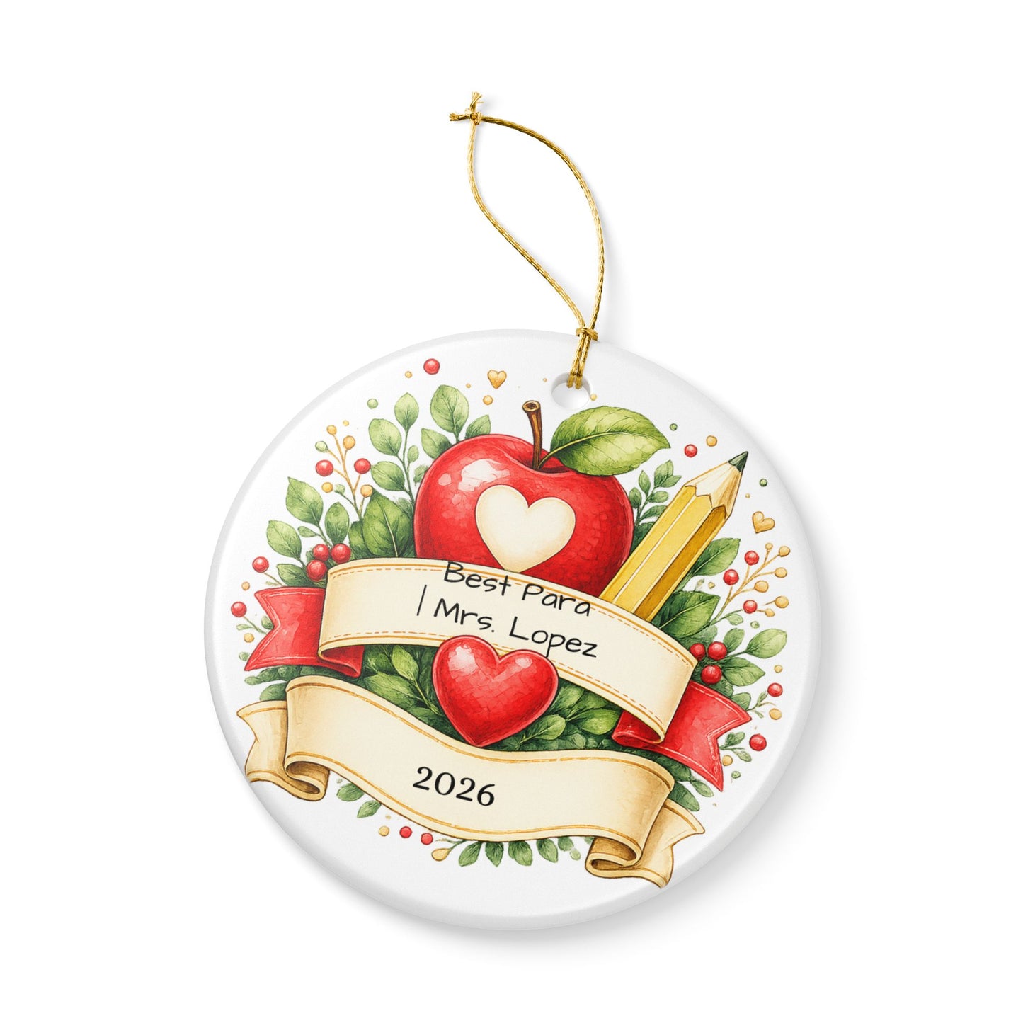 Paraprofessional Christmas Ornament Personalized, Ceramic Keepsake with Name, Para Appreciation Gift, Teacher Aide 2026