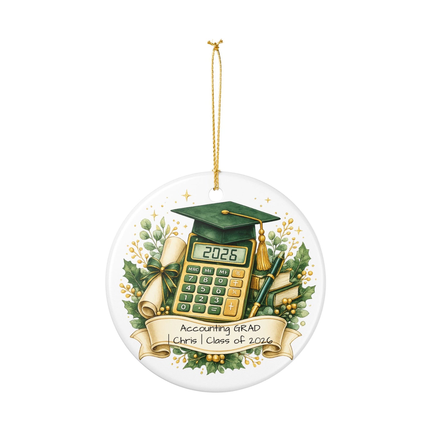Accounting Graduate Ornament 2026 Personalized, Ceramic Keepsake with Name, Accounting Grad Gift, Future CPA Gift