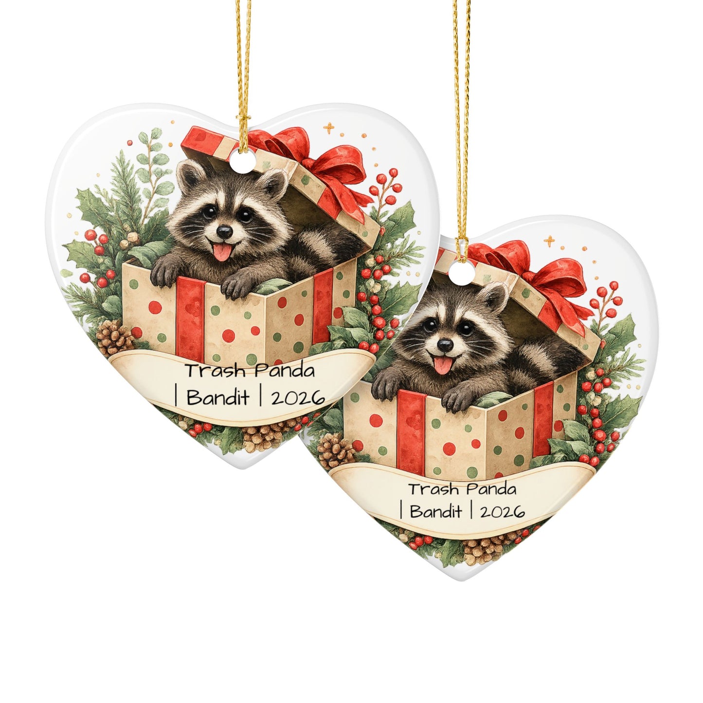 Trash Panda Christmas Ornament Personalized with Name, Funny Cute Ceramic Keepsake, Raccoon Lover Gift 2026