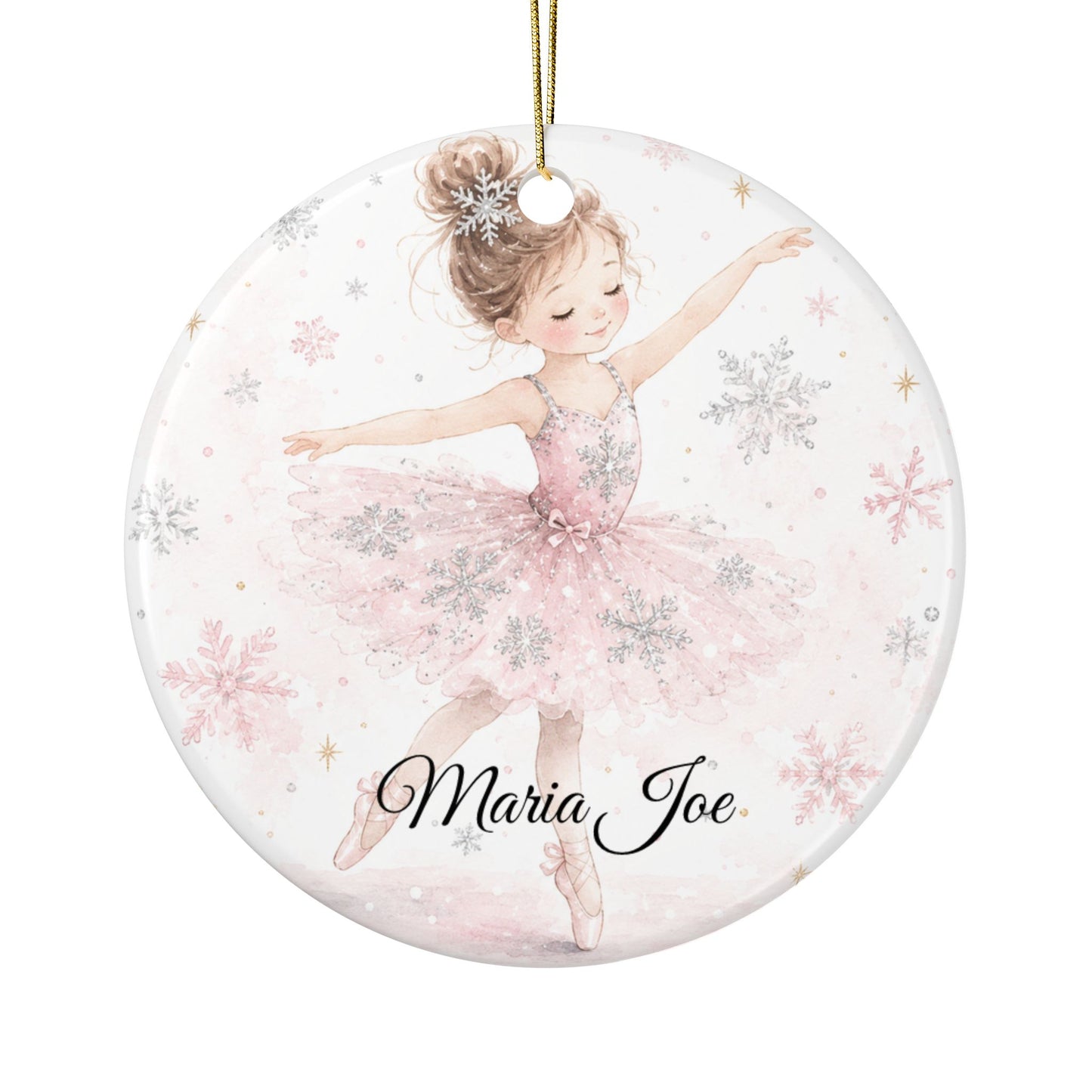 Ballet Ballerina with Snowflakes Ceramic Ornament | Two-Sided