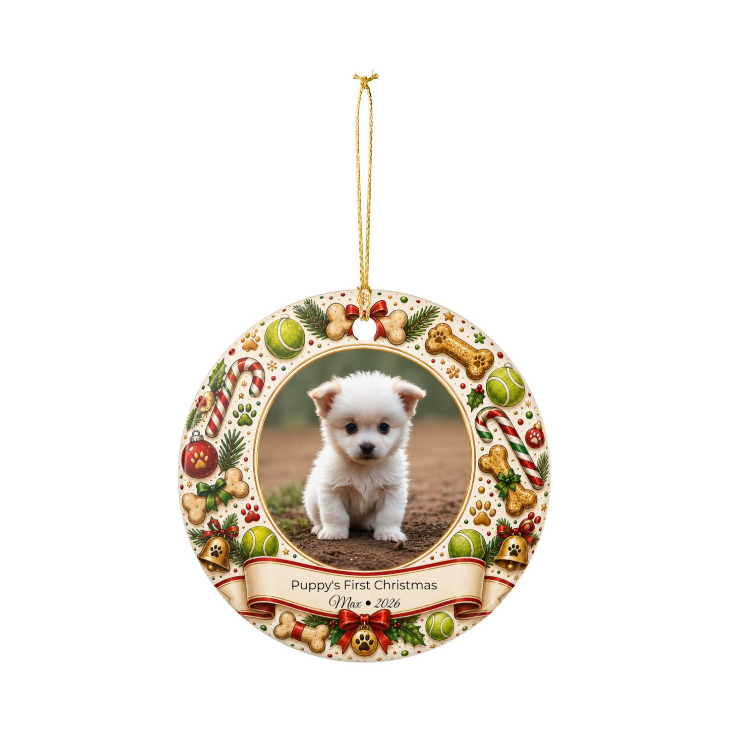 Puppy's First Christmas Ornament | Ceramic Photo Holiday Decoration