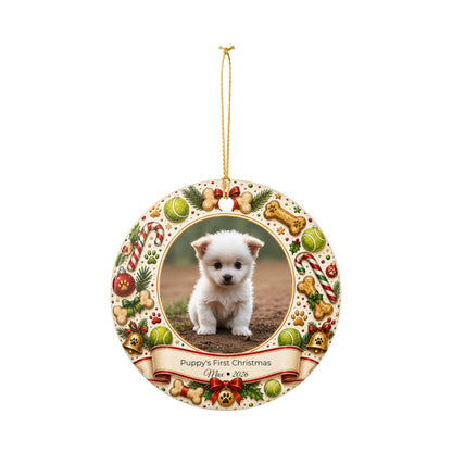 Puppy's First Christmas Ornament | Ceramic Photo Holiday Decoration