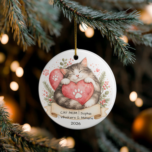 Cat Mom Christmas Ornament Personalized with Name, Ceramic Keepsake, Cat Mom Gift, Gift for Cat Lover Her 2026