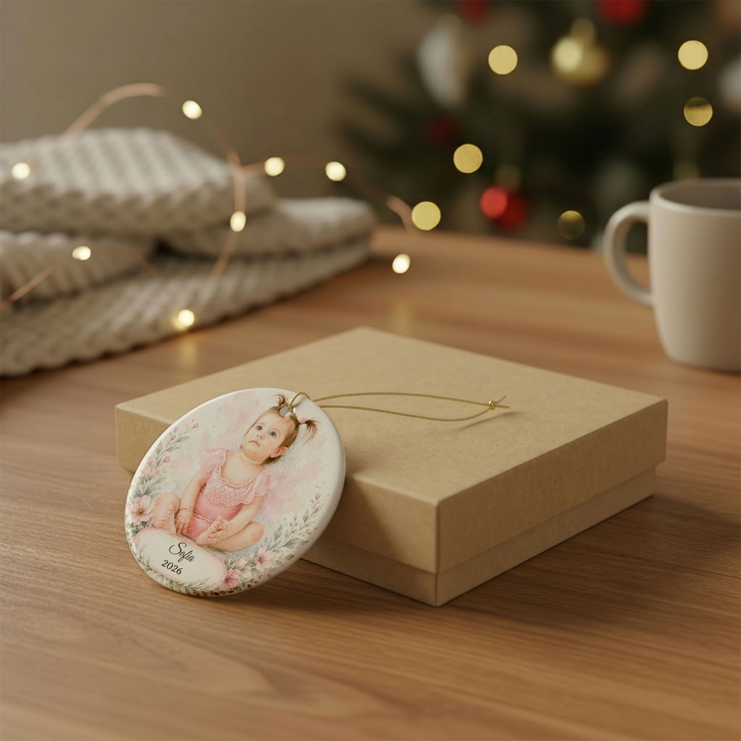 Personalized Baby Portrait Ornament ceramic keepsake | Photo Name Year