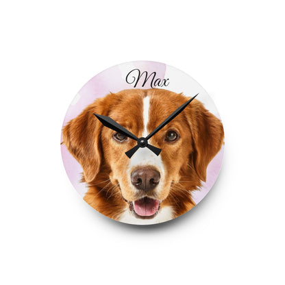 Personalized Dog Photo Wall Clock Acrylic | Custom Pet Portrait Clock