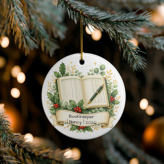 Bookkeeper Christmas Ornament Personalized with Name, Ceramic Keepsake, Bookkeeper Gift, Accounting Appreciation 2026