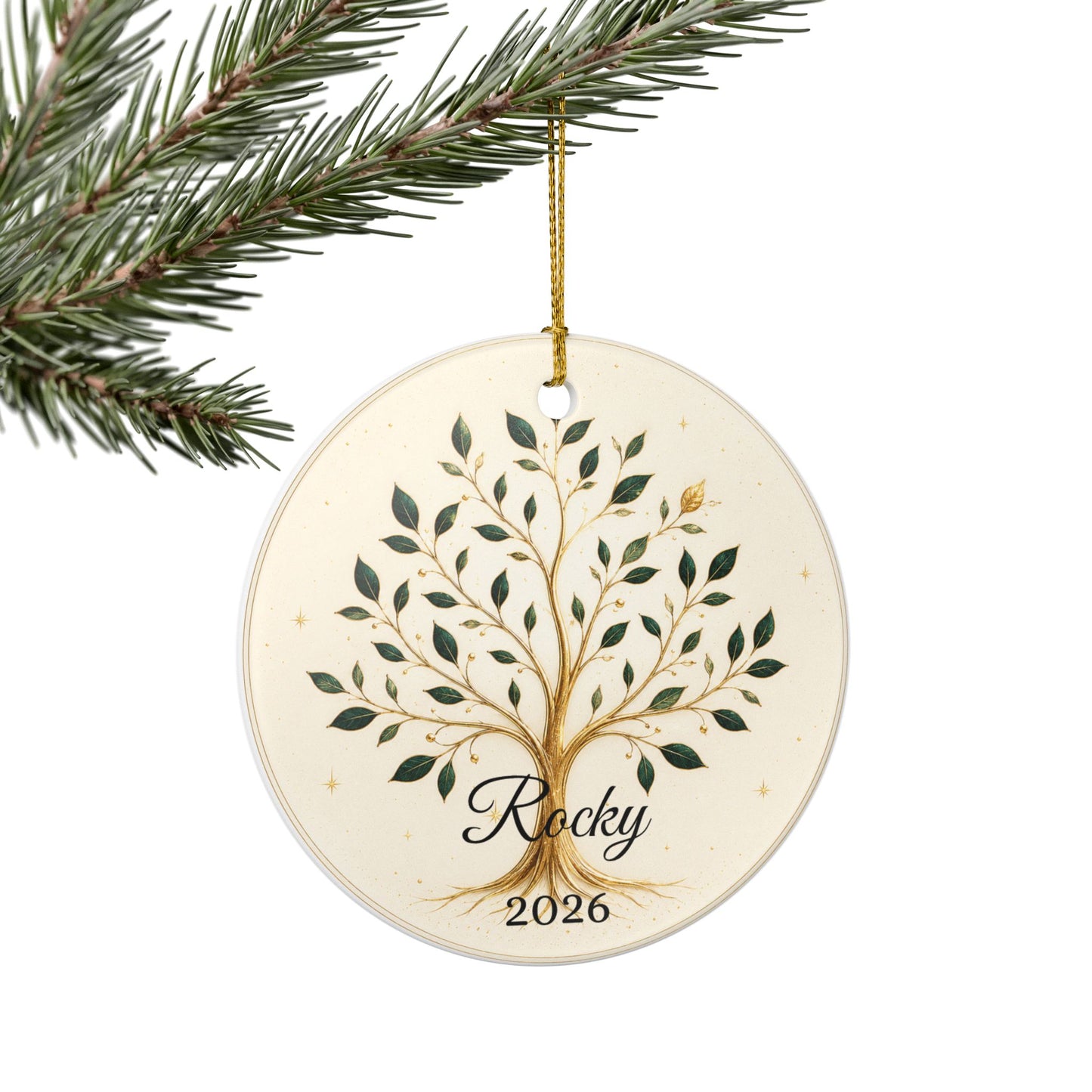 Gold Olive Tree with Name & Year Ceramic Ornament | Heart Ornament