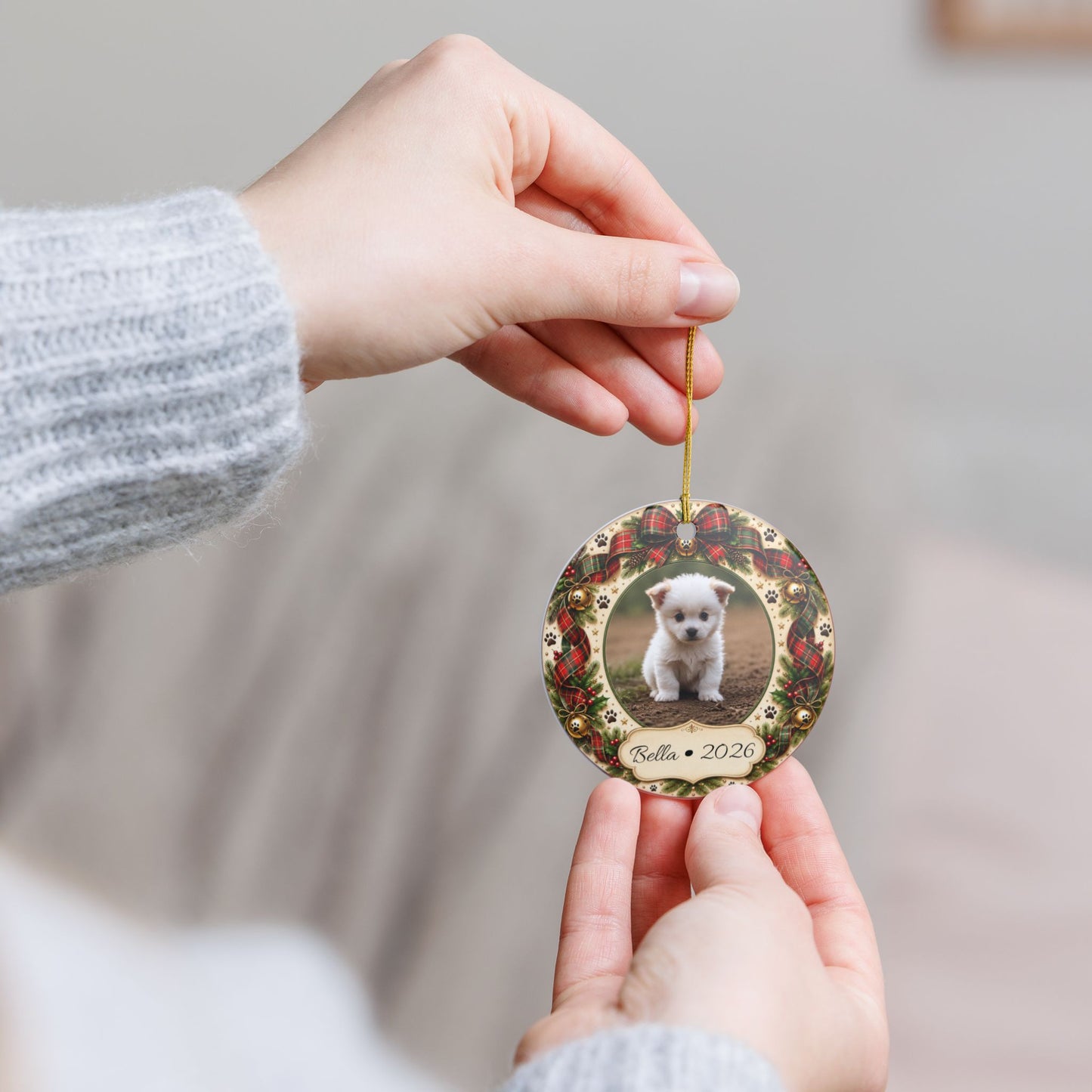 Personalized Puppy Photo 2026 Ceramic Ornament | Christmas Pet Keepsake