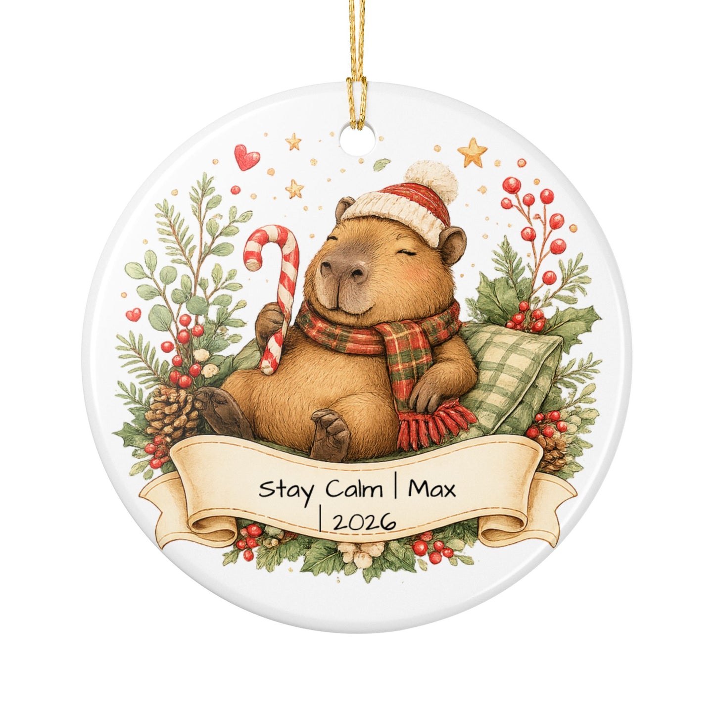 Funny Capybara Christmas Ornament Personalized with Name, Cute Ceramic Keepsake, Stay Calm Capybara Gift 2026