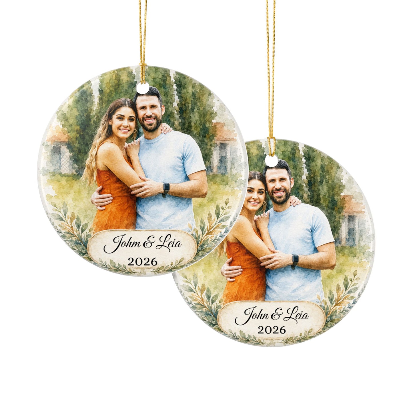 Personalized Couple Photo Ornament Ceramic Ornament | Custom Name & Year