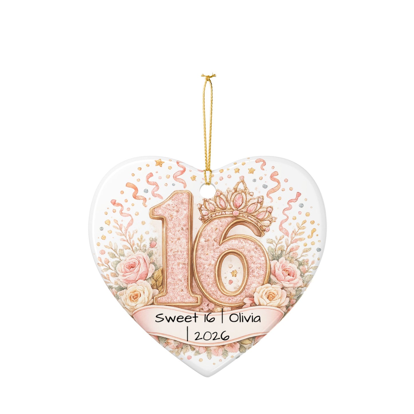 Sweet 16 Christmas Ornament Personalized with Name Year, Ceramic Birthday Keepsake, 16th Birthday Gift for Teen Girl