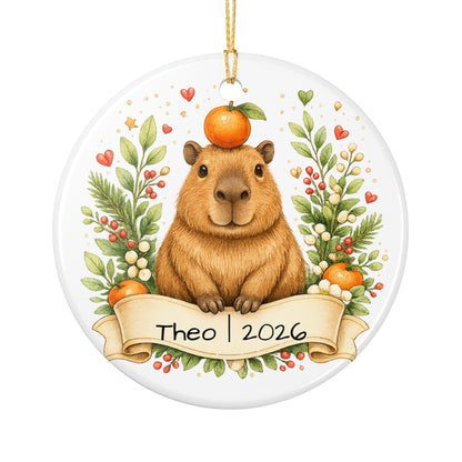 Capybara with Orange Christmas Ornament Personalized, Cute Ceramic Keepsake with Name, Funny Capybara Gift 2026