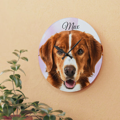 Personalized Dog Photo Wall Clock Acrylic | Custom Pet Portrait Clock