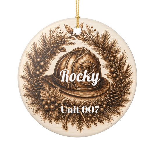 Firefighter Helmet Ornament | Ceramic Heart Decoration, Personalized Name