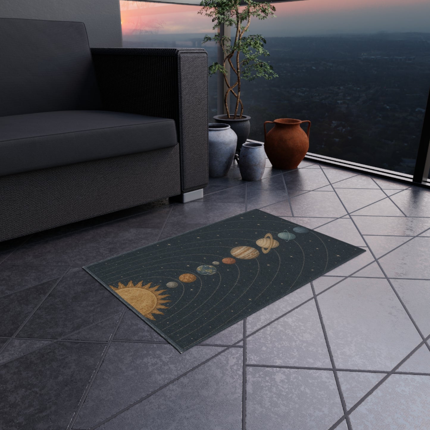 Solar System Planets Outdoor Rug | Celestial Orbit Patio Mat