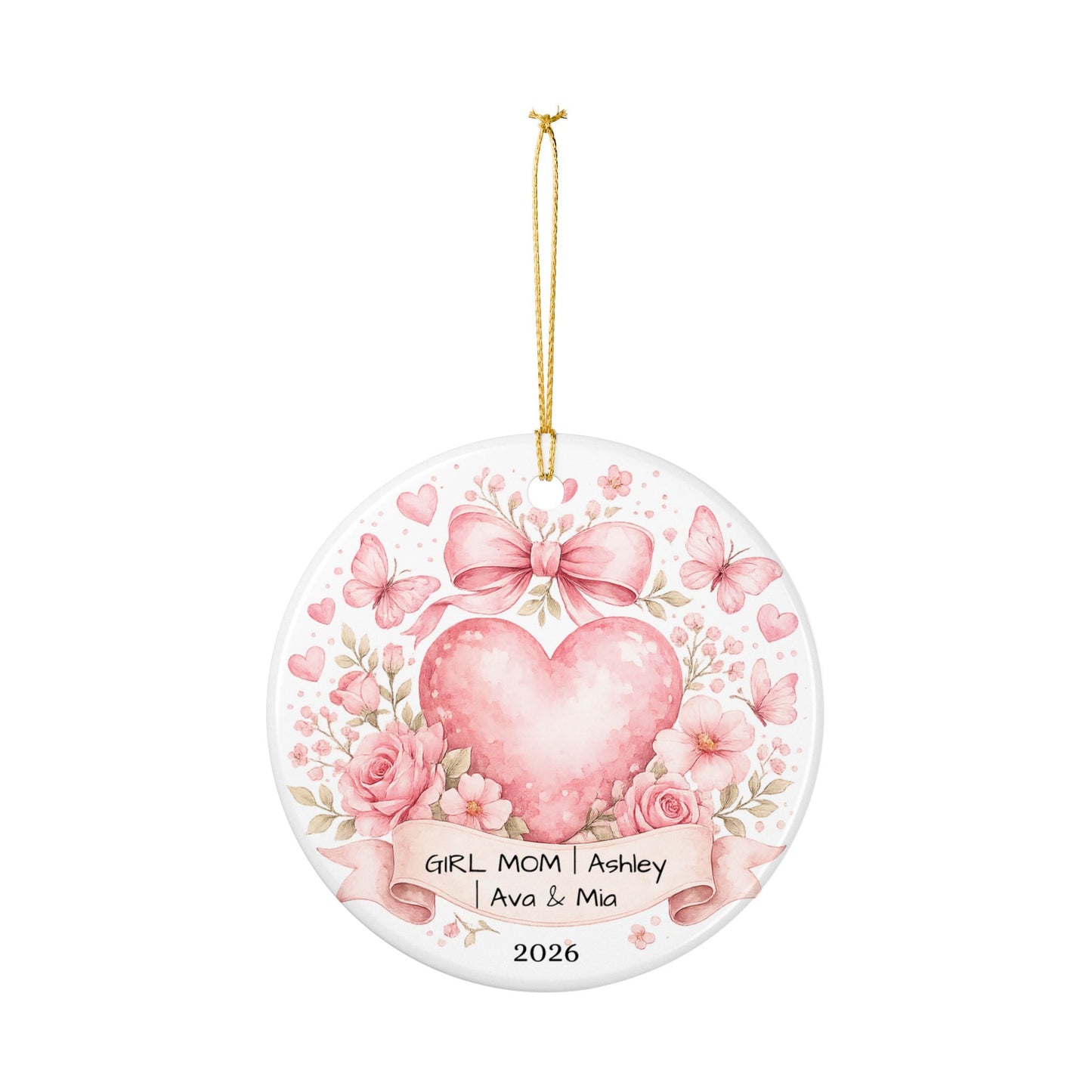 Girl Mom Christmas Ornament Personalized with Names, Ceramic Keepsake, Girl Mom Gift, Mother of Girls Gift 2026