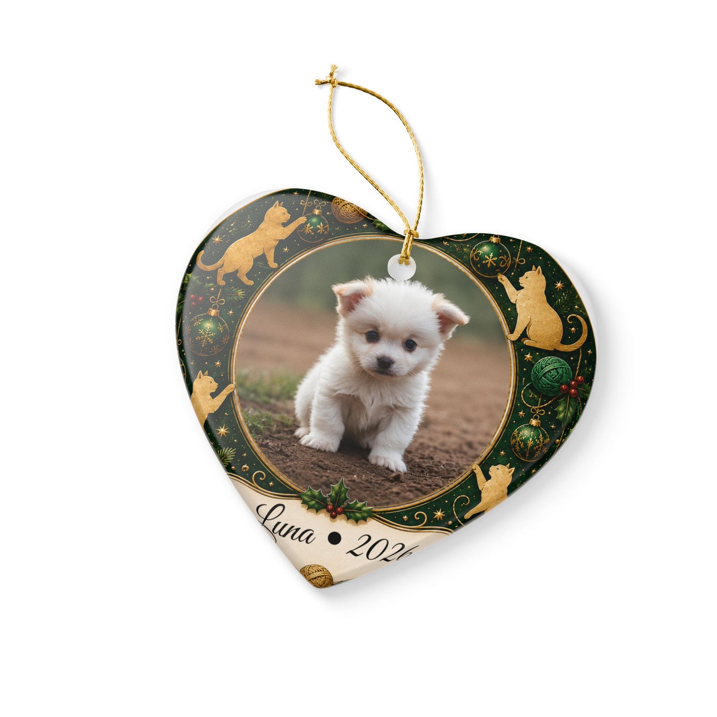 Personalized Puppy Photo Ornament, Ceramic Christmas Ornament | Cat Motif