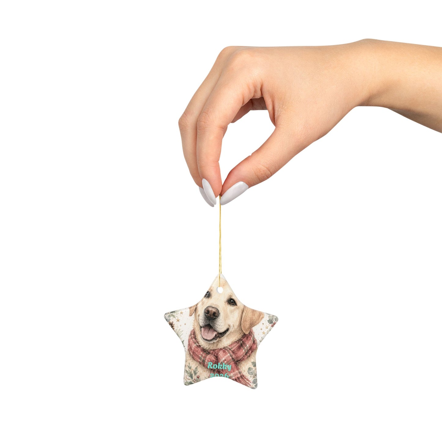 Yellow Labrador Portrait Ceramic Ornament | Personalized Pet Christmas Decoration