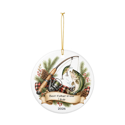 Fishing Father in Law Ornament Personalized, Rustic Ceramic Keepsake with Name, Fisherman FIL Gift 2026