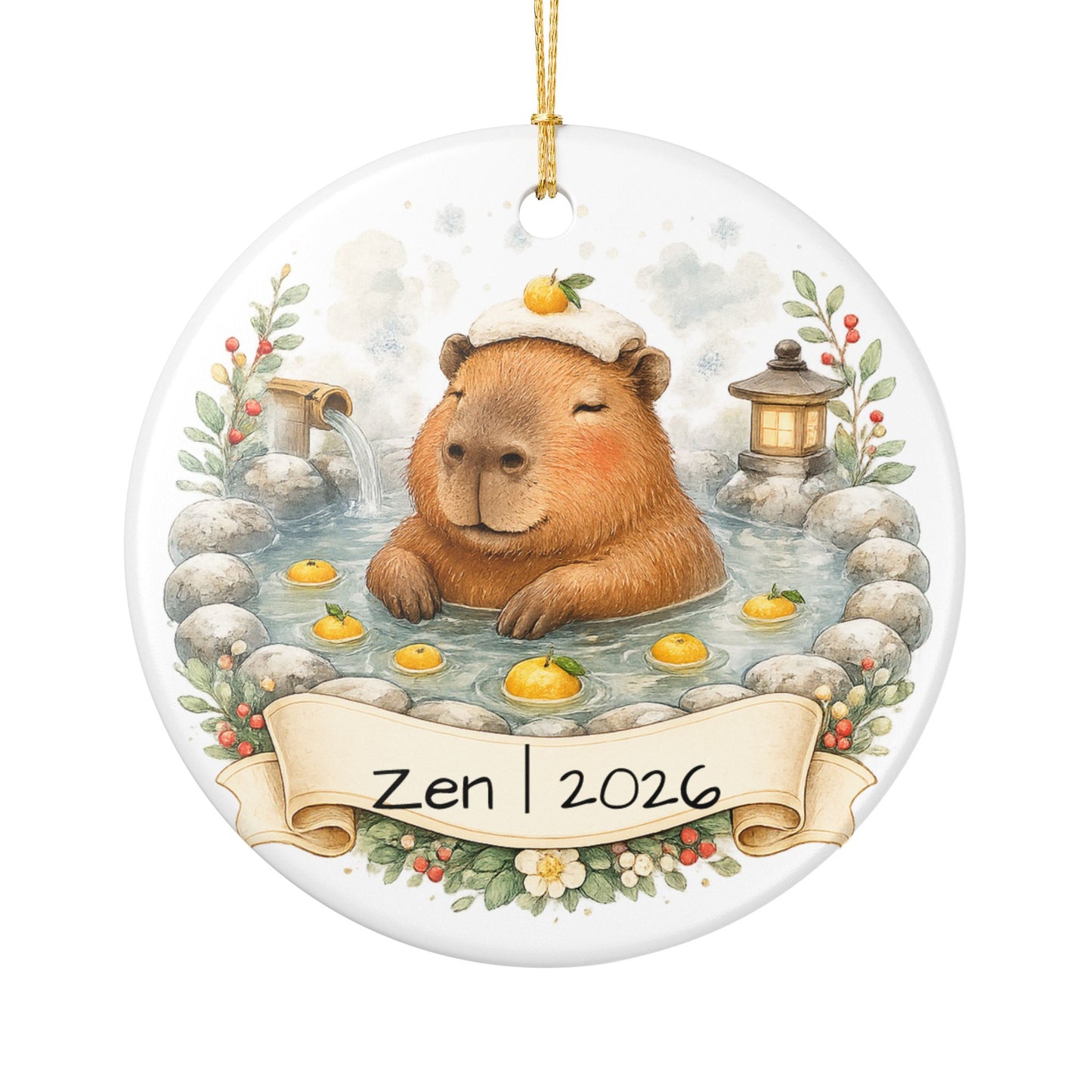 Capybara Hot Spring Christmas Ornament Personalized, Cute Ceramic Keepsake with Name, Relaxing Capybara Gift 2026