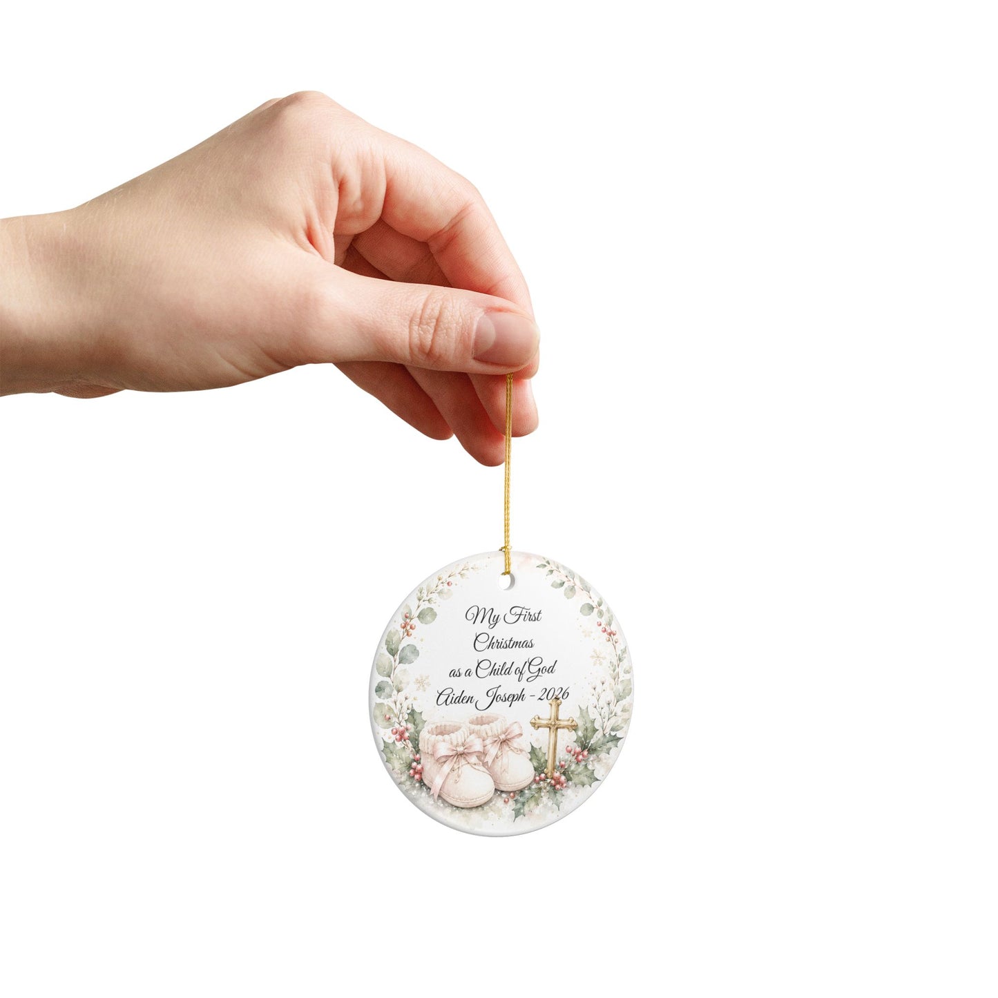 Baby's First Christmas Baptized Ornament, Child of God Personalized Keepsake with Name & Date, Ceramic Christening Christmas Gift 2026