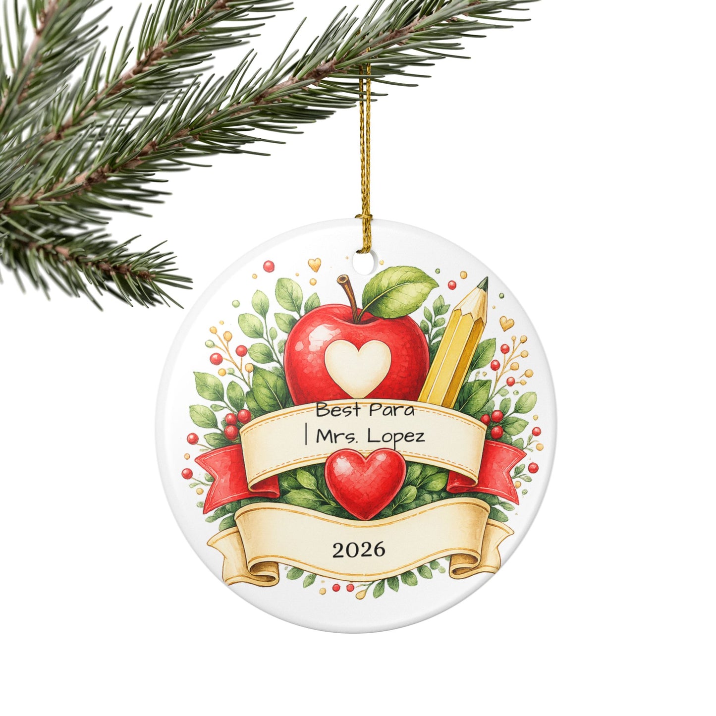 Paraprofessional Christmas Ornament Personalized, Ceramic Keepsake with Name, Para Appreciation Gift, Teacher Aide 2026