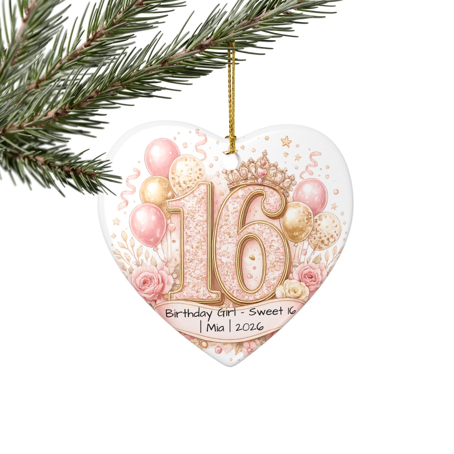 Sweet 16 Birthday Girl Ornament Personalized with Name Year, Ceramic Keepsake, 16th Birthday Gift for Her 2026