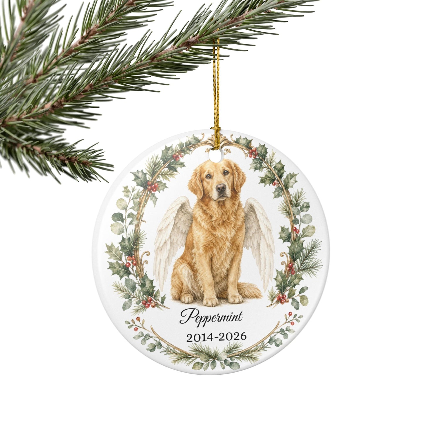 Dog Memorial Ornament Personalized with Name, Dog Angel Wings Remembrance Keepsake, Pet Loss Sympathy Gift Christmas